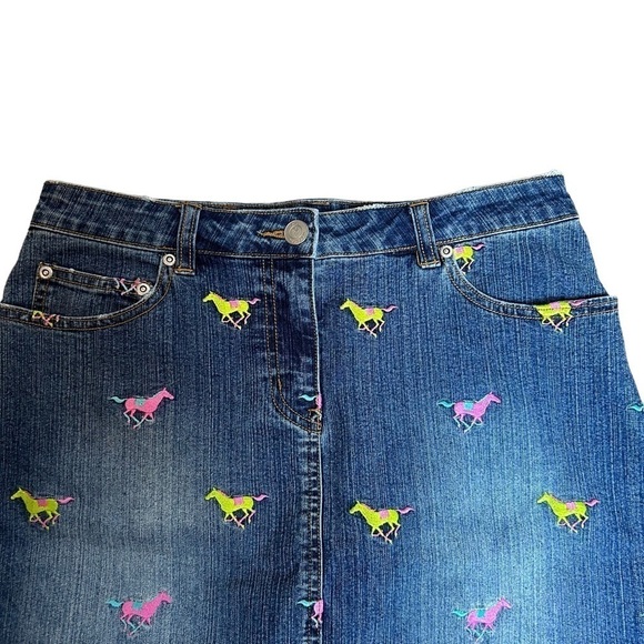 Lily Pulitzer Denim Embroidered Multicolored Horse Skirt - Picture 3 of 11